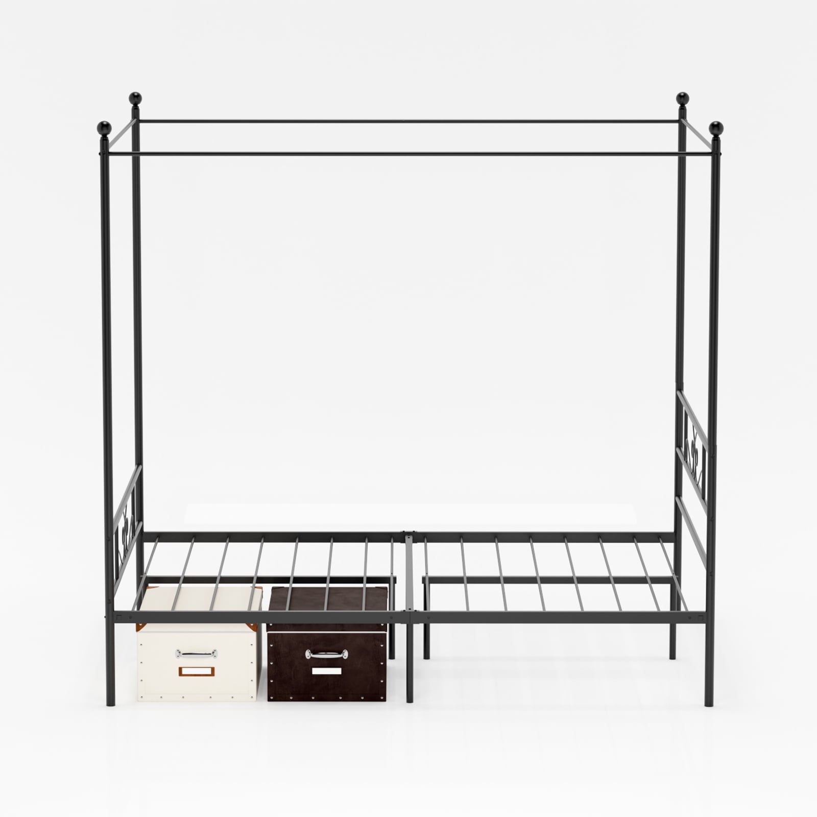 Teraves Metal Canopy Bed 4-post Canopy Bed Frame with Headboard, Full, Black
