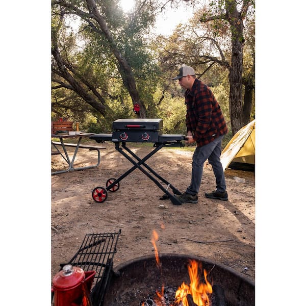 Daytona 2-Burner 21 in. Propane Gas Griddle with Foldable Cart in Black