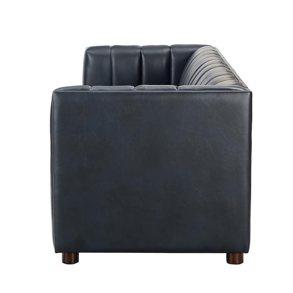 Pachynus Modern Navy 83 in. Genuine Leather Vertical Stripes Sofa in Green with Solid wood legs