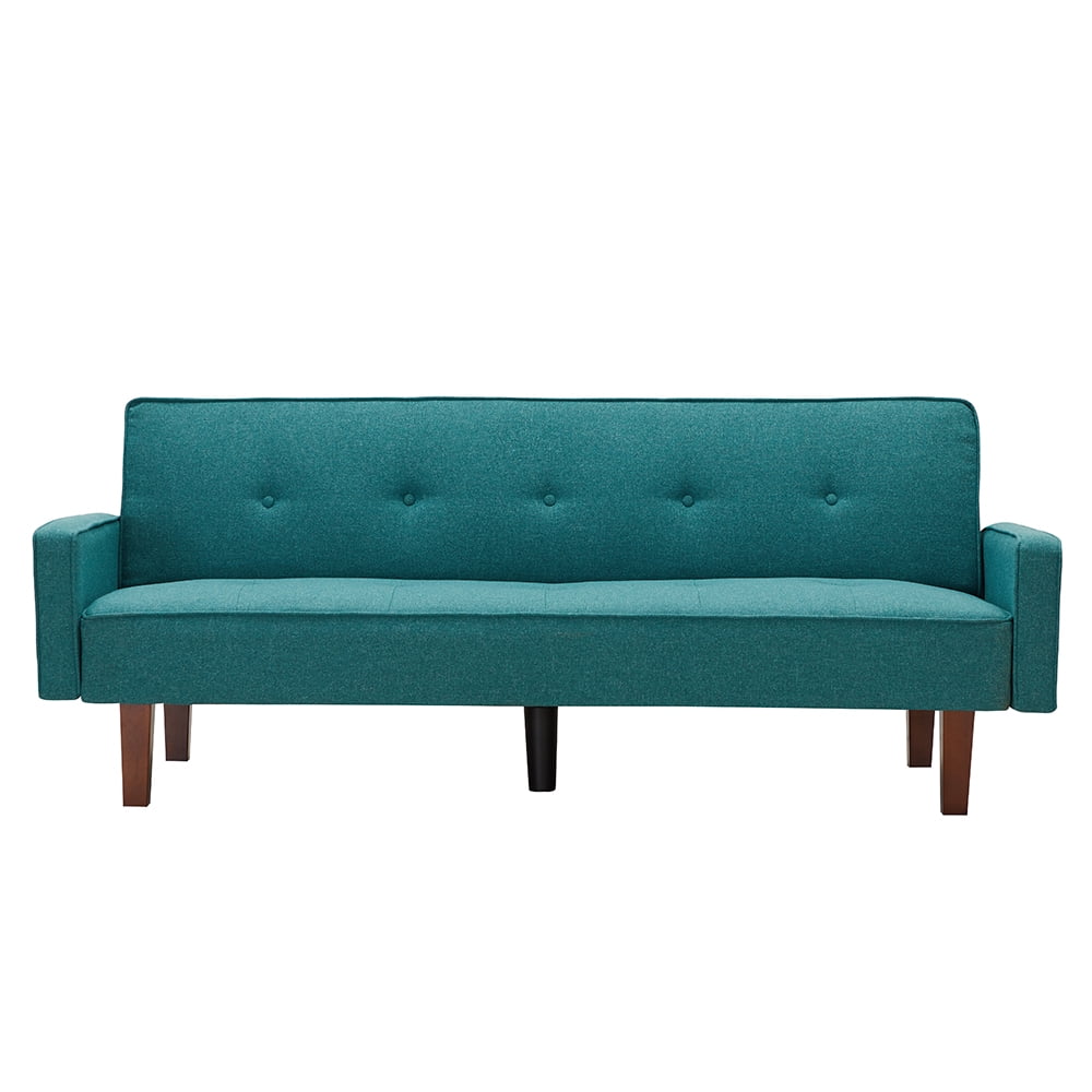 Modern Futon Sofa Bed, Linen Fabric Sleeper Sofa, Convertible Reclining Upholstered Couch Bed with 5 Wood Legs and Armrest, Foldable Couch Sofa Bed for Living Room, Office, Apartment, B1030