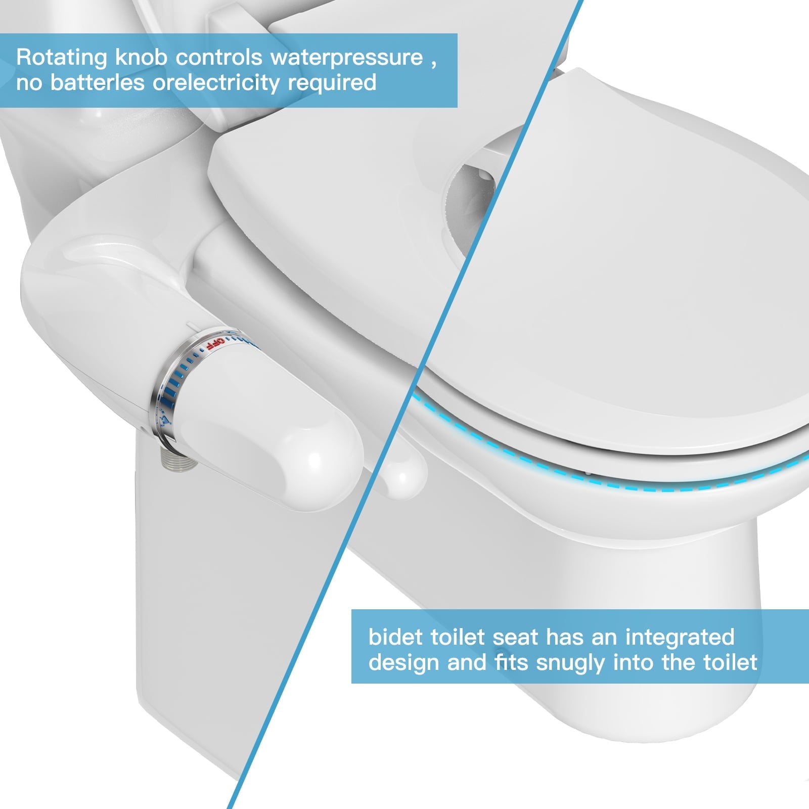 Elongated Manual Bidet Toilet Seat Non Electric, Quick-Release White Quiet-Close Lid, Bidet Seat with Self-Cleaning
