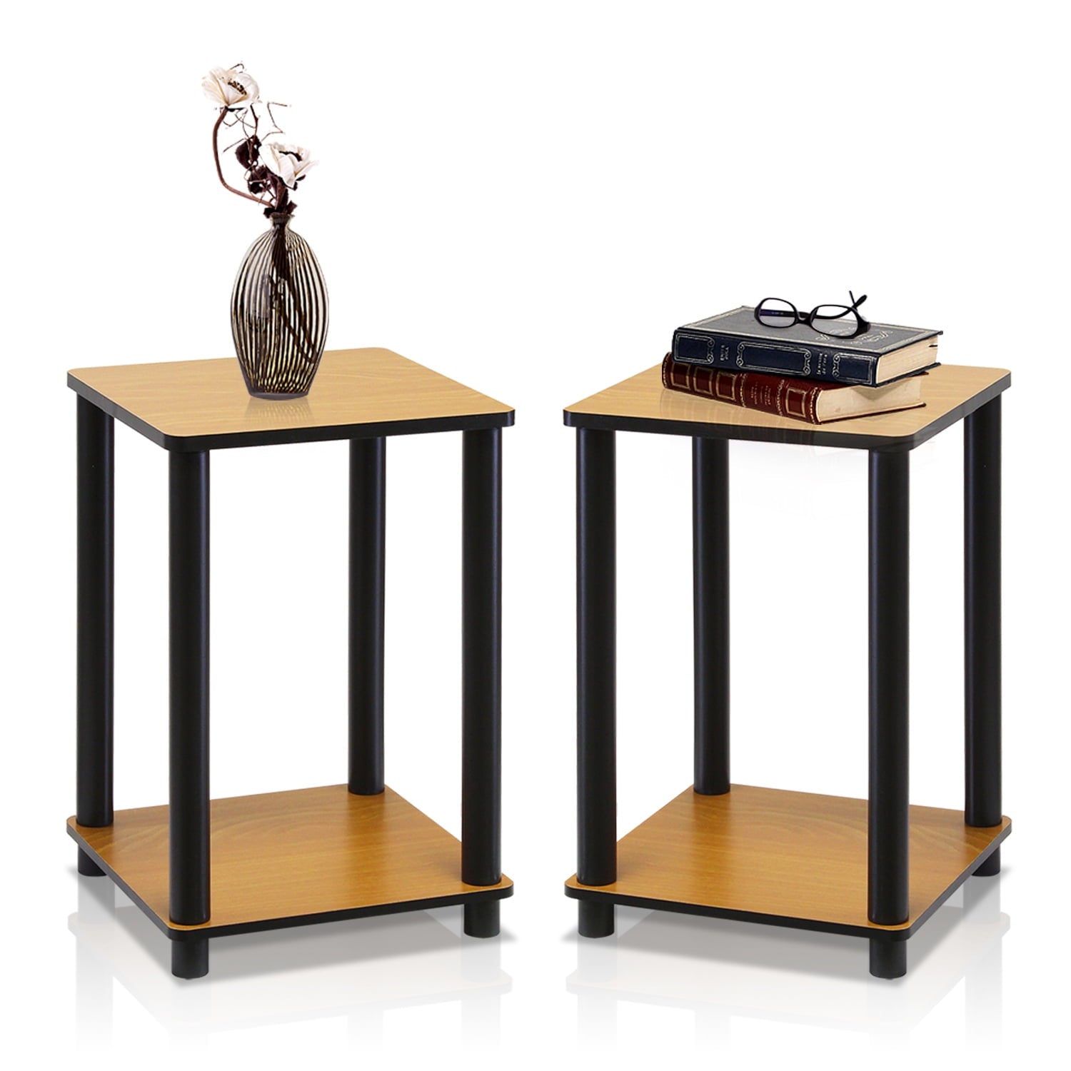 Furinno Turn-N-Tube End Table- Dark Cherry & Black - 20 x 13.4 x 13.4 in.