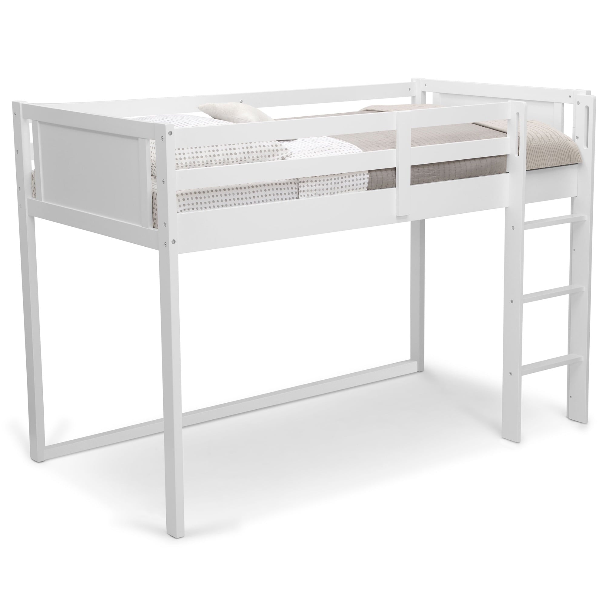Delta Children Twin Loft Bed with Guardrail and Ladder, White