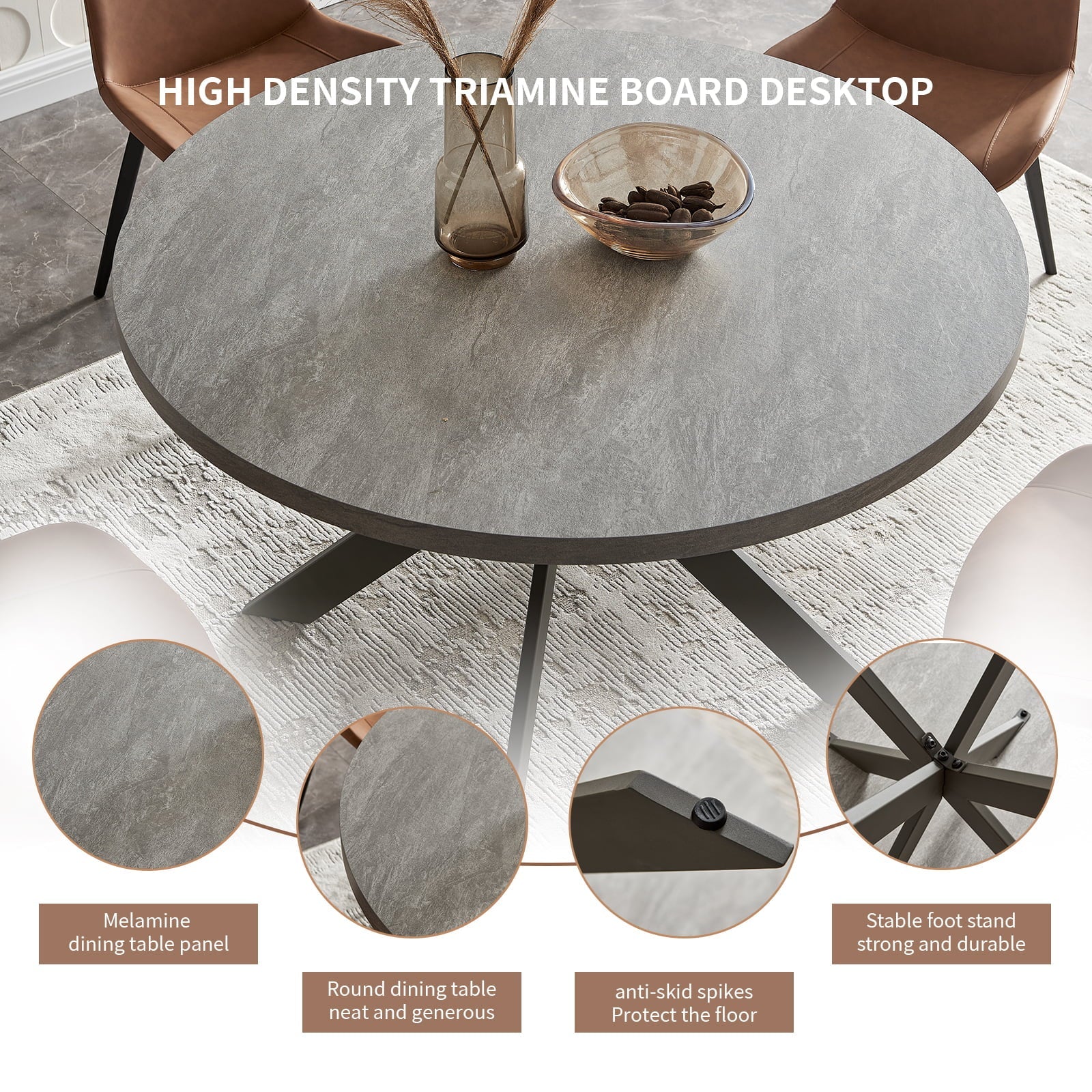 Round Dining Table Set, Mid Century Modern Round Dining Table 47 INCH, Leisure Coffee Table, Saving Space (Brown)