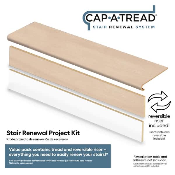 Vesinet/Ella By Ok/Bldr Pss H/Lxrs Pn 47in.Lx12.15in.Wx1.69in.T Laminate Stair Tread and Reversible Riser Kit Adhesive