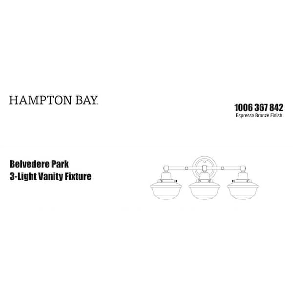 Belvedere Park 23.25 in. 3-Light Espresso Bronze Farmhouse Bathroom Vanity Light with Frosted Glass Shades