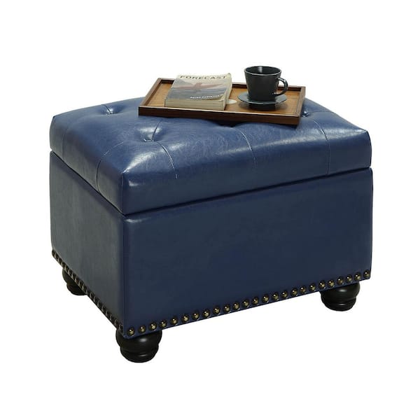 Designs4Comfort 5th Avenue Blue Faux Leather Tufted Storage Ottoman