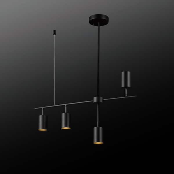 2.3 ft. Matte Black Adjustable Height Hard Wired Track Lighting Kit with Pivoting Shades, Step Heads