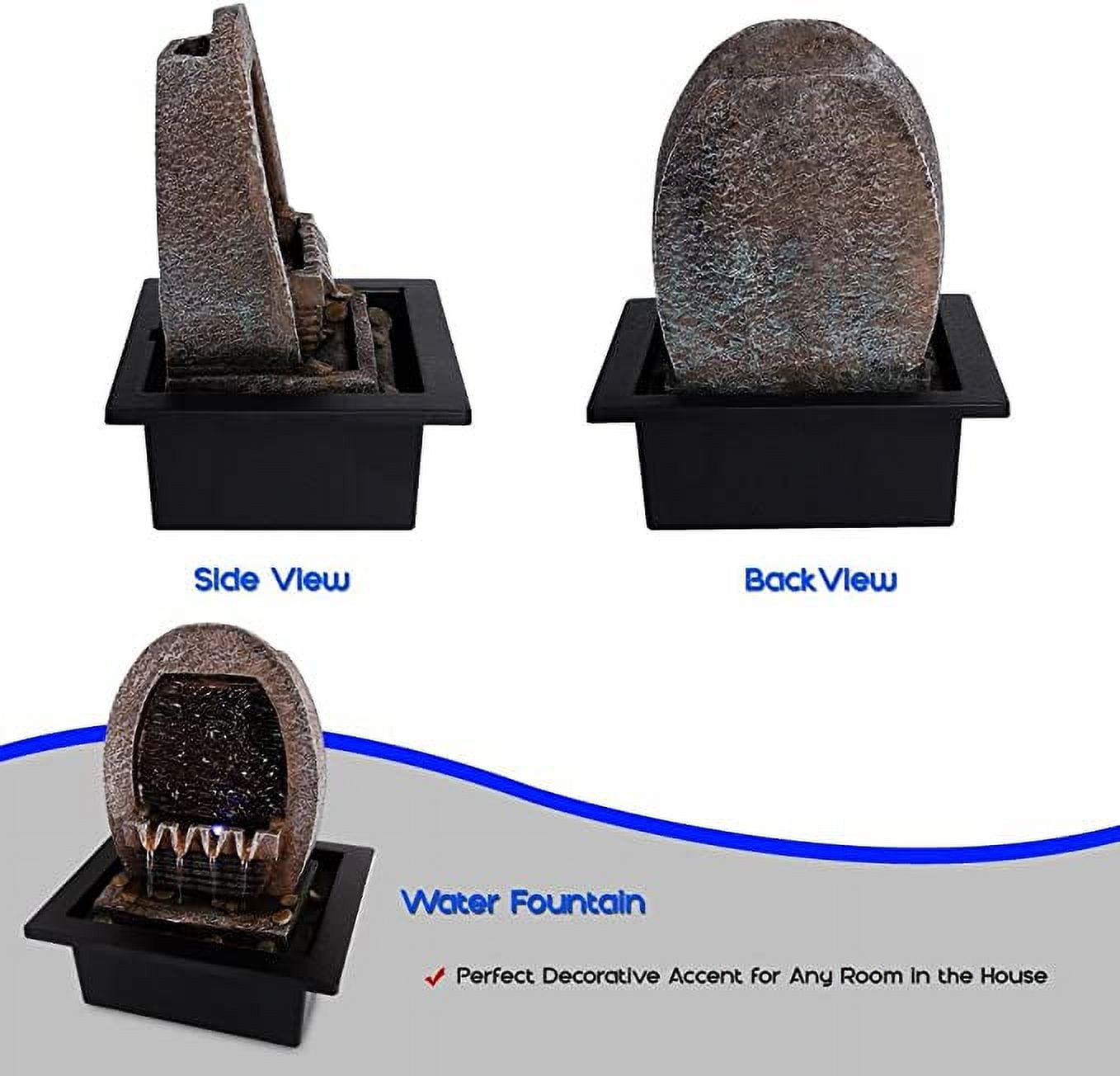 SereneLife 2-Tier Desktop Electric Water Fountain Decor W/ LED Indoor Outdoor Portable Tabletop