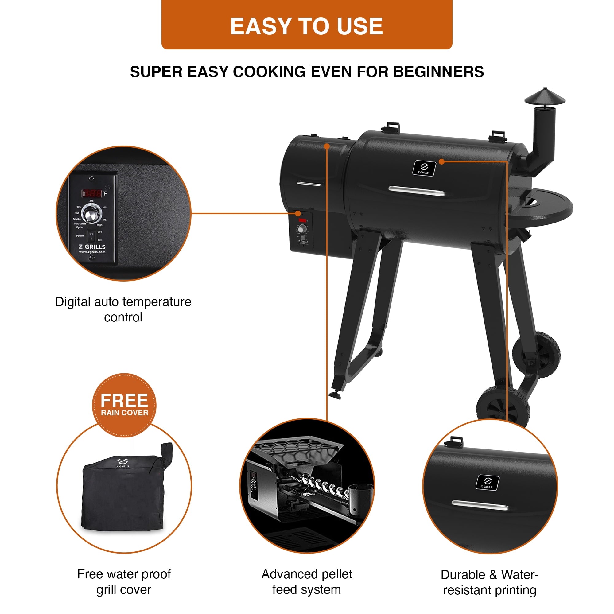 GRILLS ZPG-450A3 Wood Pellet Grill & Smoker 8-in-1 BBQ 2022 model, Black