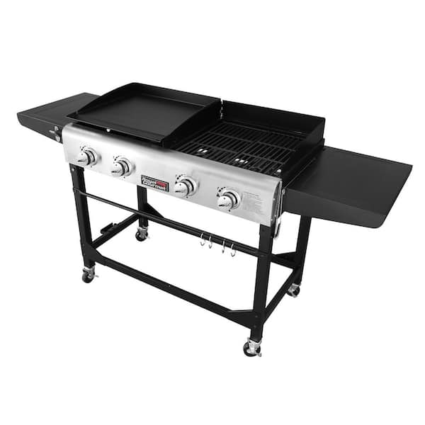 4-Burners Portable Propane Gas Grill and Griddle Combo Grills in Black with Side Tables