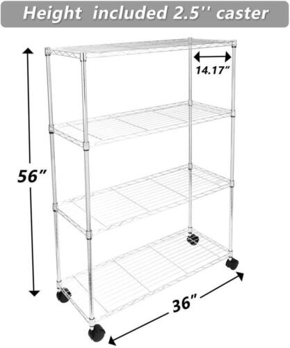Heavy Duty 4-Shelf Shelving Unit Storage Shelves with Wheel and Adjustable Feet
