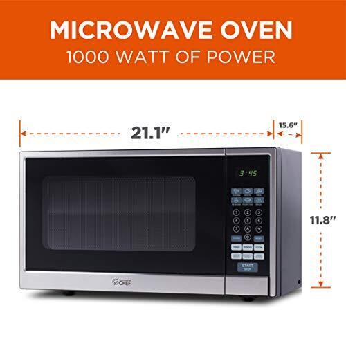 Commercial Chef Countertop Microwave, 1.1 Cubic Feet, Black With Stainless St...