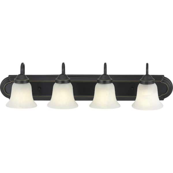 Solvang 30 in. 4-Light Antique Bronze Vanity Light with Etched Alabaster Glass Shades