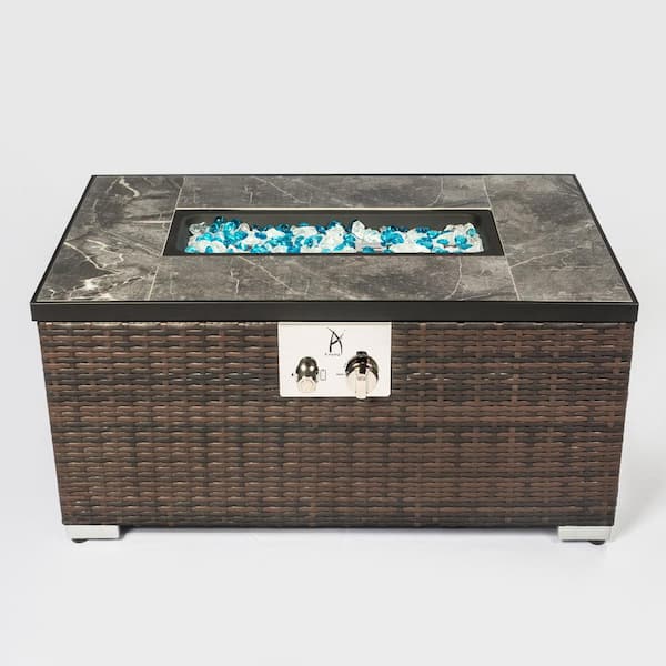 Brown Wicker Fire Pit Table with Tile Tabletop