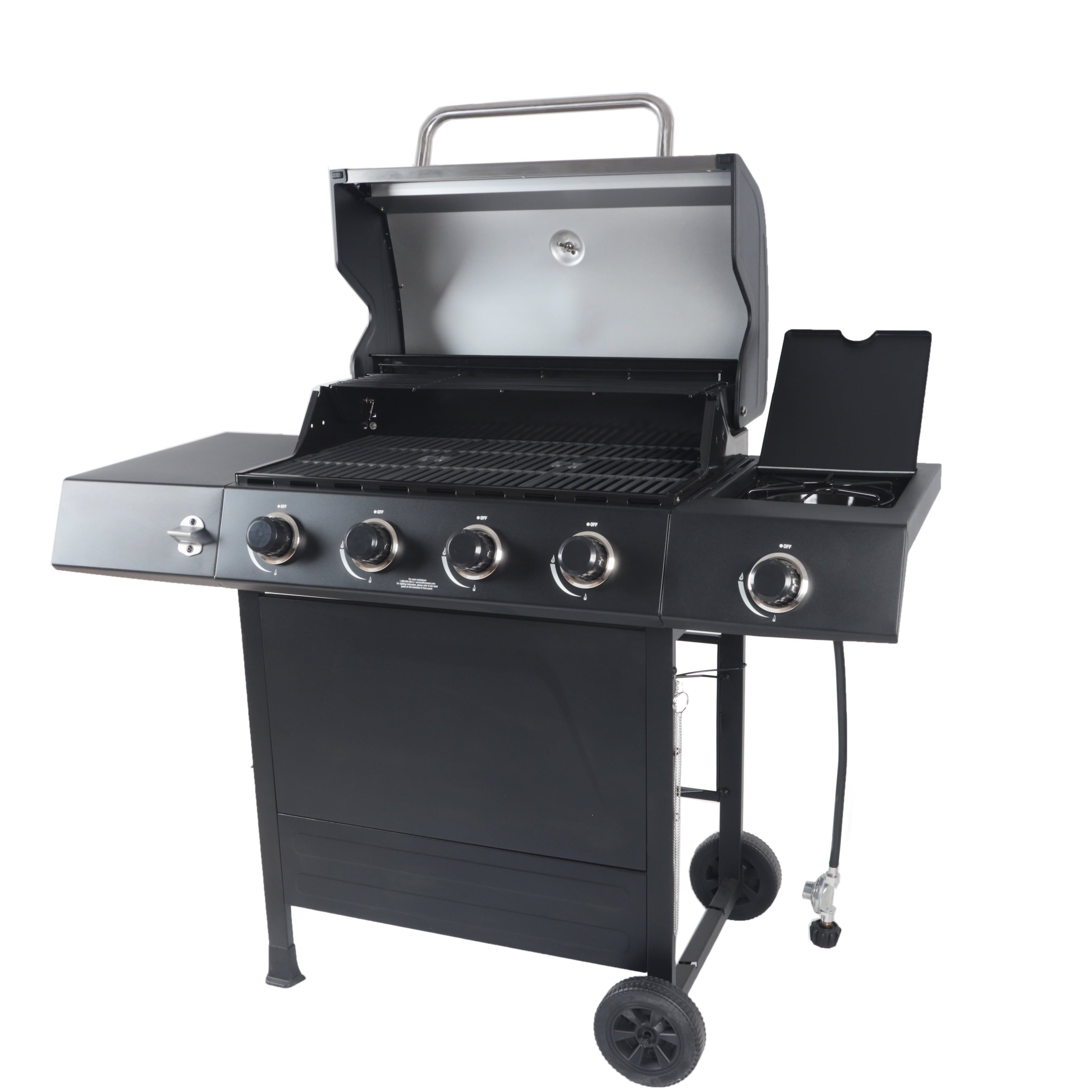 RevoAce 4-Burner Propane Gas Grill with Side Burner, Stainless Steel & Black