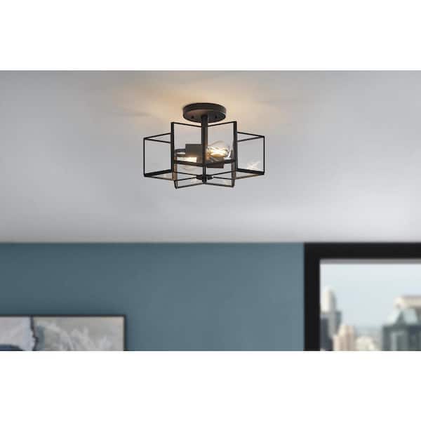 Malena 14.25 in. 2-Light Matte Black Semi-Flush Mount