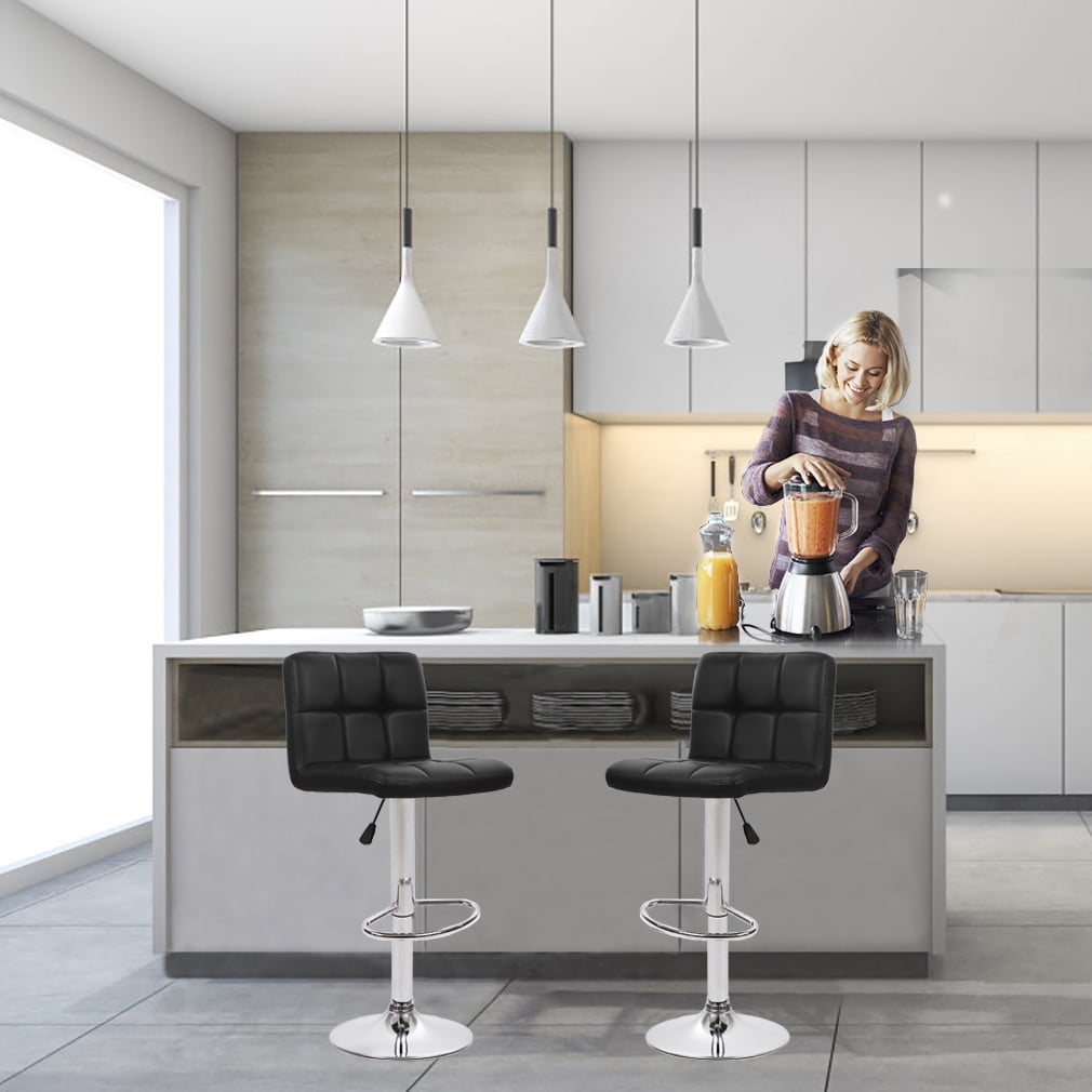 FDW Bar Stool with Swivel & Adjustable Height, Black, Set of 2