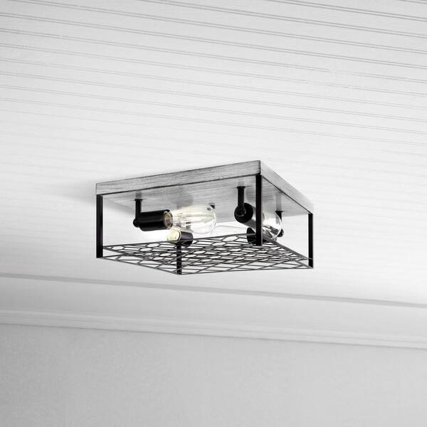 Heather Glen 12.4 in. 4-Light Black Square Flush Mount, Industrial Ceiling Light