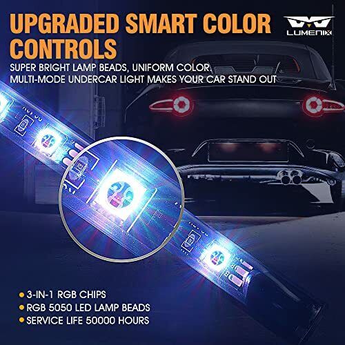 CAR UNDERGLOW LED LIGHT Neon with Remote Control RGB Strip Sound Active LUMENIX