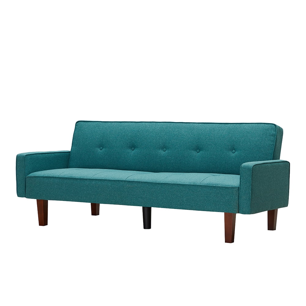 Modern Futon Sofa Bed, Linen Fabric Sleeper Sofa, Convertible Reclining Upholstered Couch Bed with 5 Wood Legs and Armrest, Foldable Couch Sofa Bed for Living Room, Office, Apartment, B1030