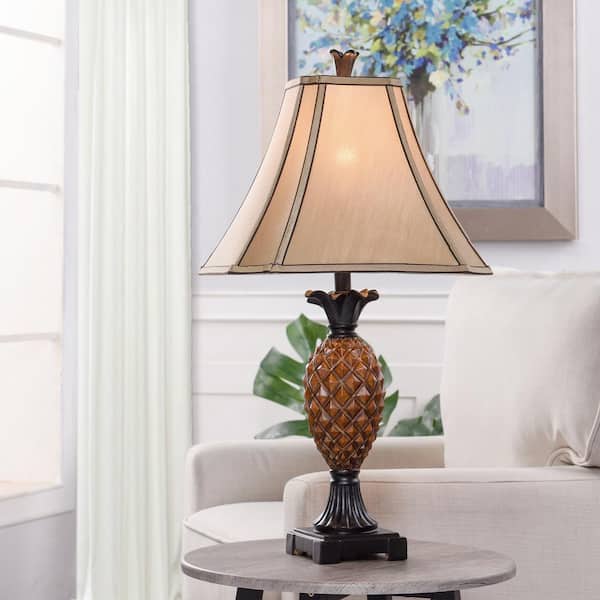 29 in. Brown Table Lamp with Beige Fabric Shade