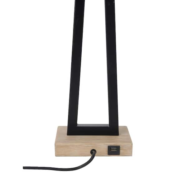 Mix and Match 19 .75 in. Matte Black with Faux Wood Table Lamp Base with USB