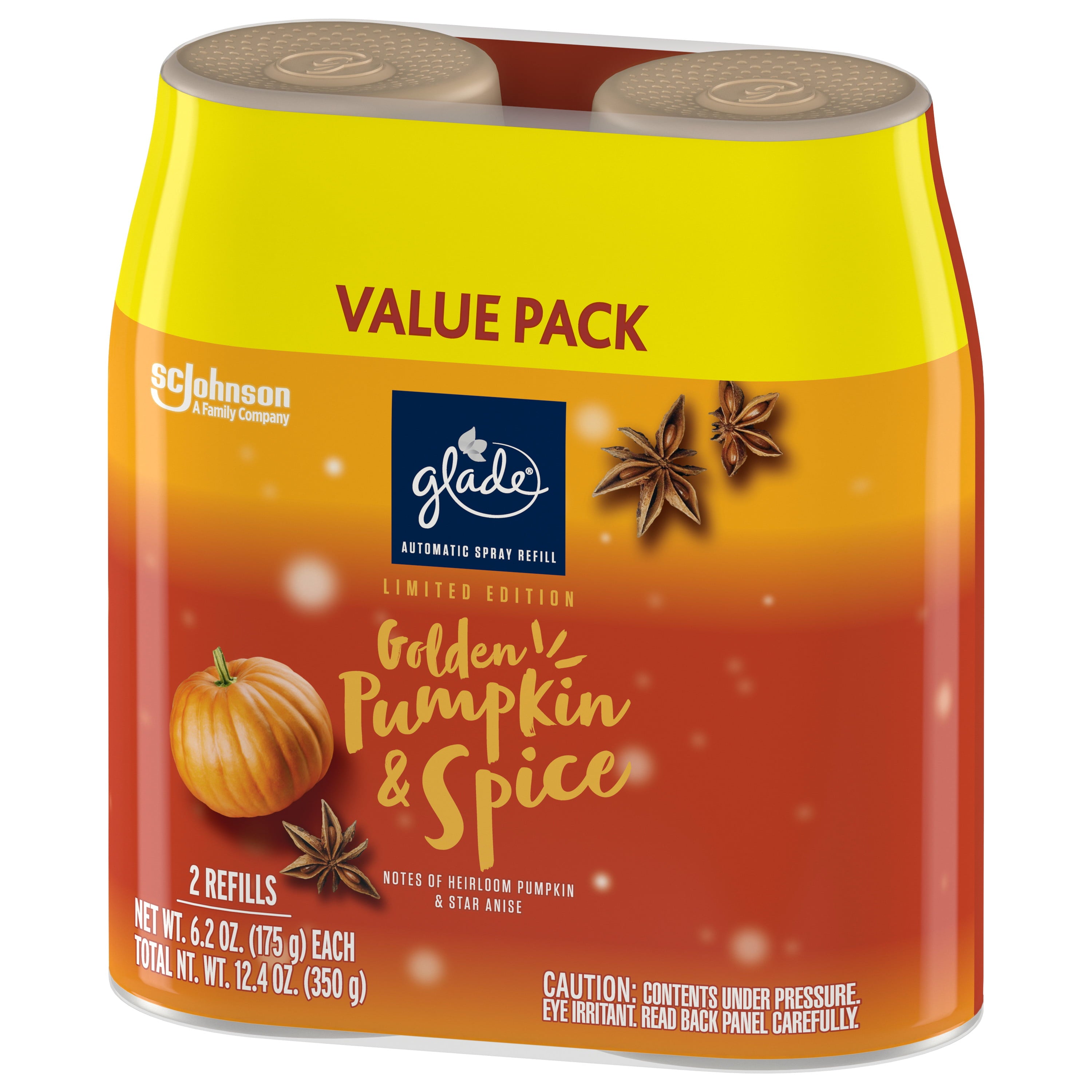 Glade Automatic Spray Refill, Air Freshener, Golden Pumpkin & Spice, 2 Refills, 6.2 oz Each