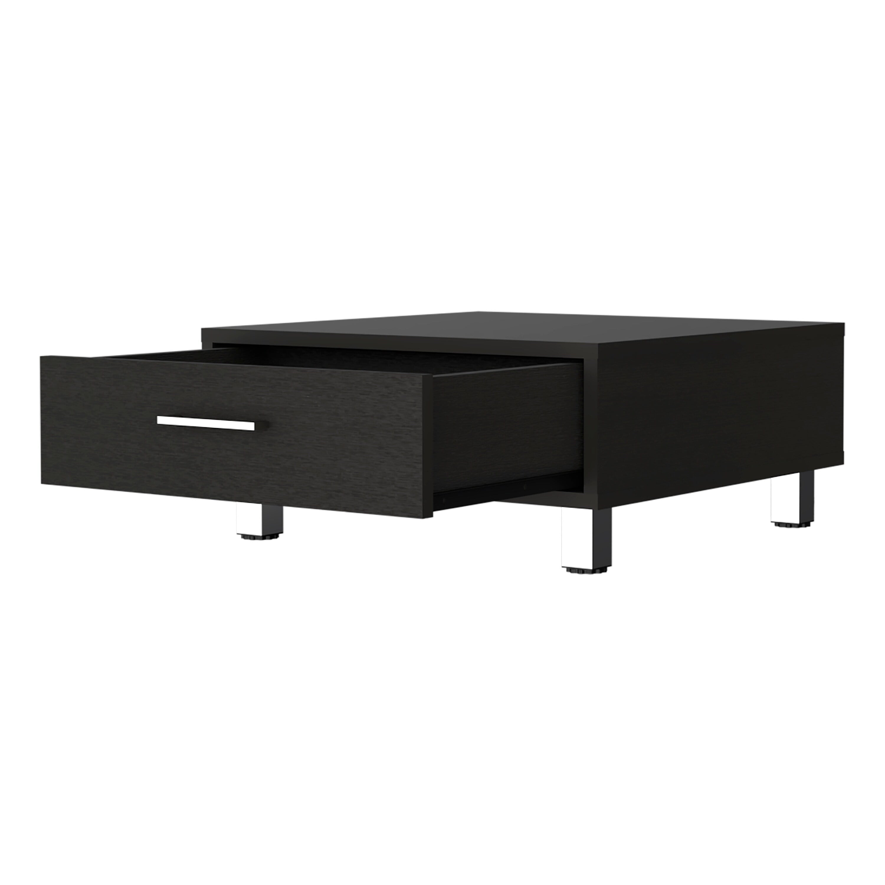 FM FURNITURE  Myers 10-inch Tall Coffee Table with Four Legs and One Drawer Black