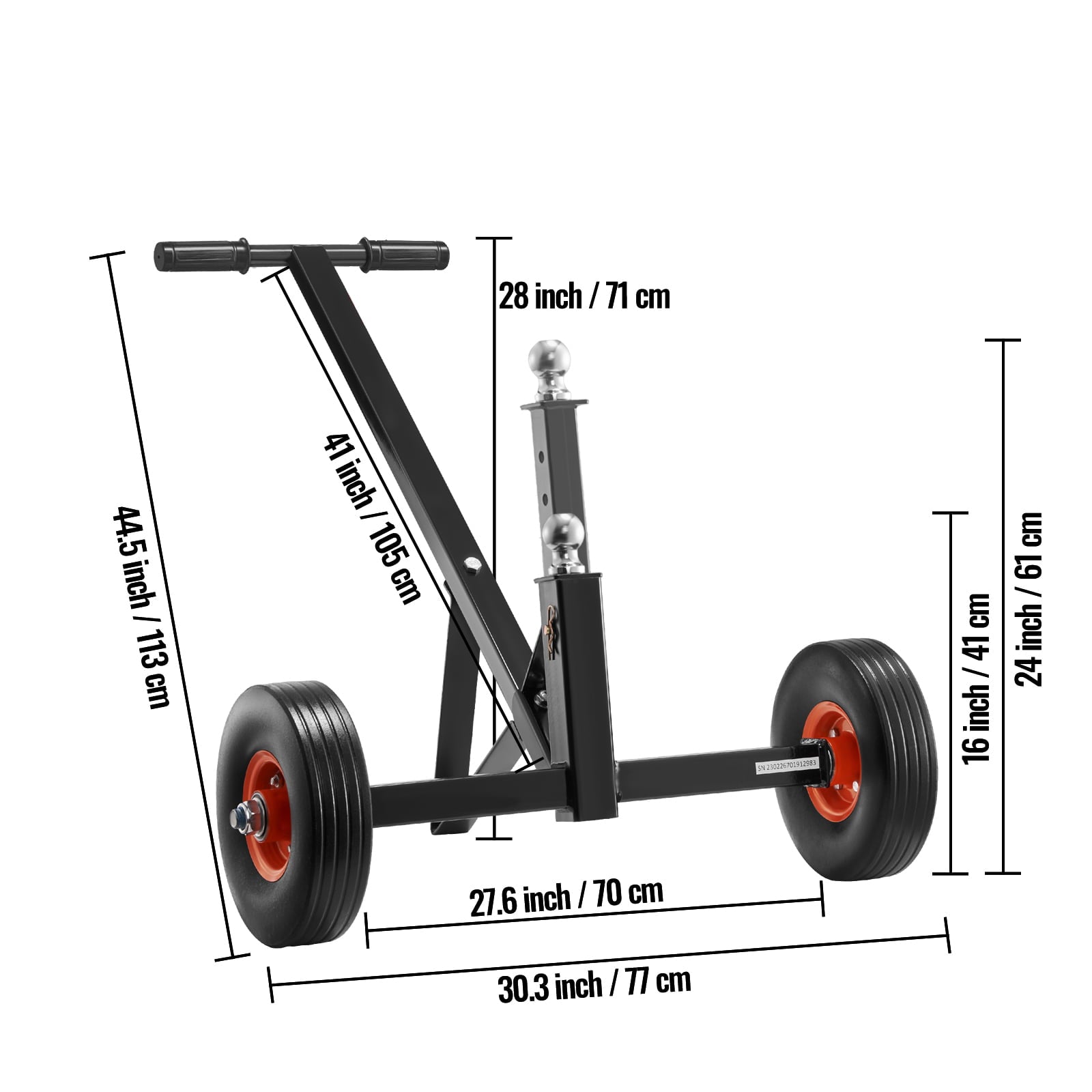BENTISM Adjustable Trailer Dolly, 600lbs Tongue Weight Capacity, Carbon Steel Trailer Mover with 16''-24'' Adjustable Height, 1-7/8'' Hitch Ball & 10'' Solid Tires