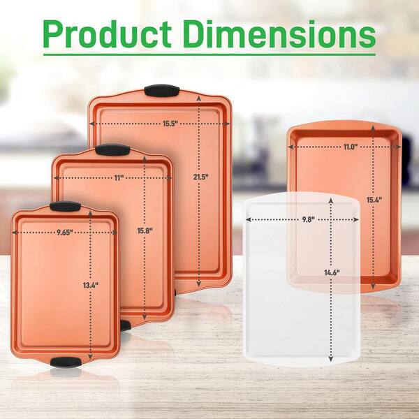 5-Piece Professional Home Kitchen Metal Bake Pan Set Commercial Grade Restaurant Quality, PFOA, PFOS, PTFE Free