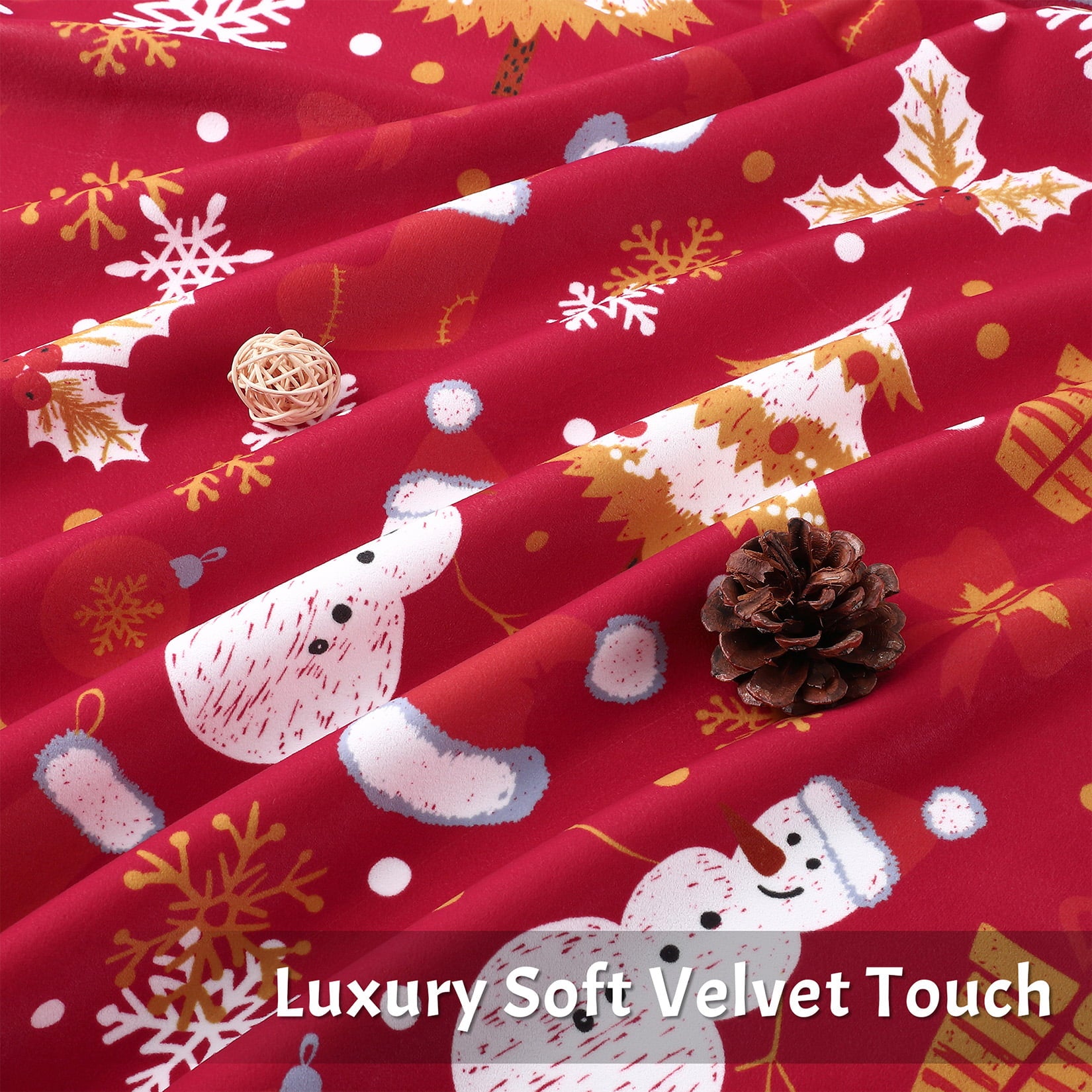 2 Pcs Christmas Print Tier Curtain, Grommet Top Velvet Thermal Insulated Small Curtain