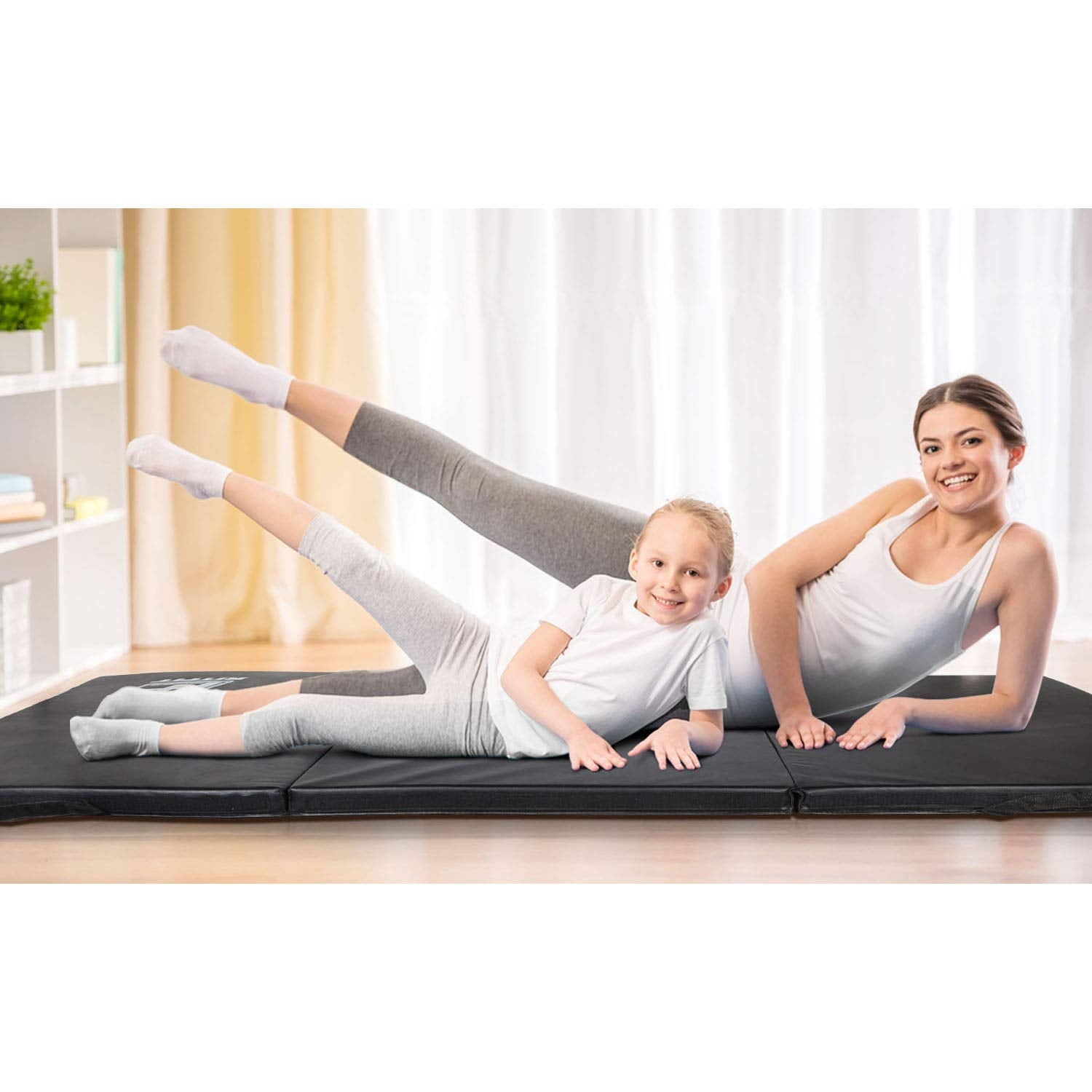 RitFit 3' x 6' Folding Gymnastics Mat with Carrying Handles for Yoga, Stretching, Core Workouts(Black)