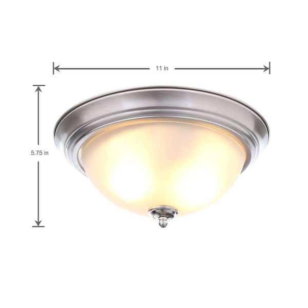 11 in. 1-Light Brushed Nickel Flush Mount with Frosted Glass Shade (2-Pack)
