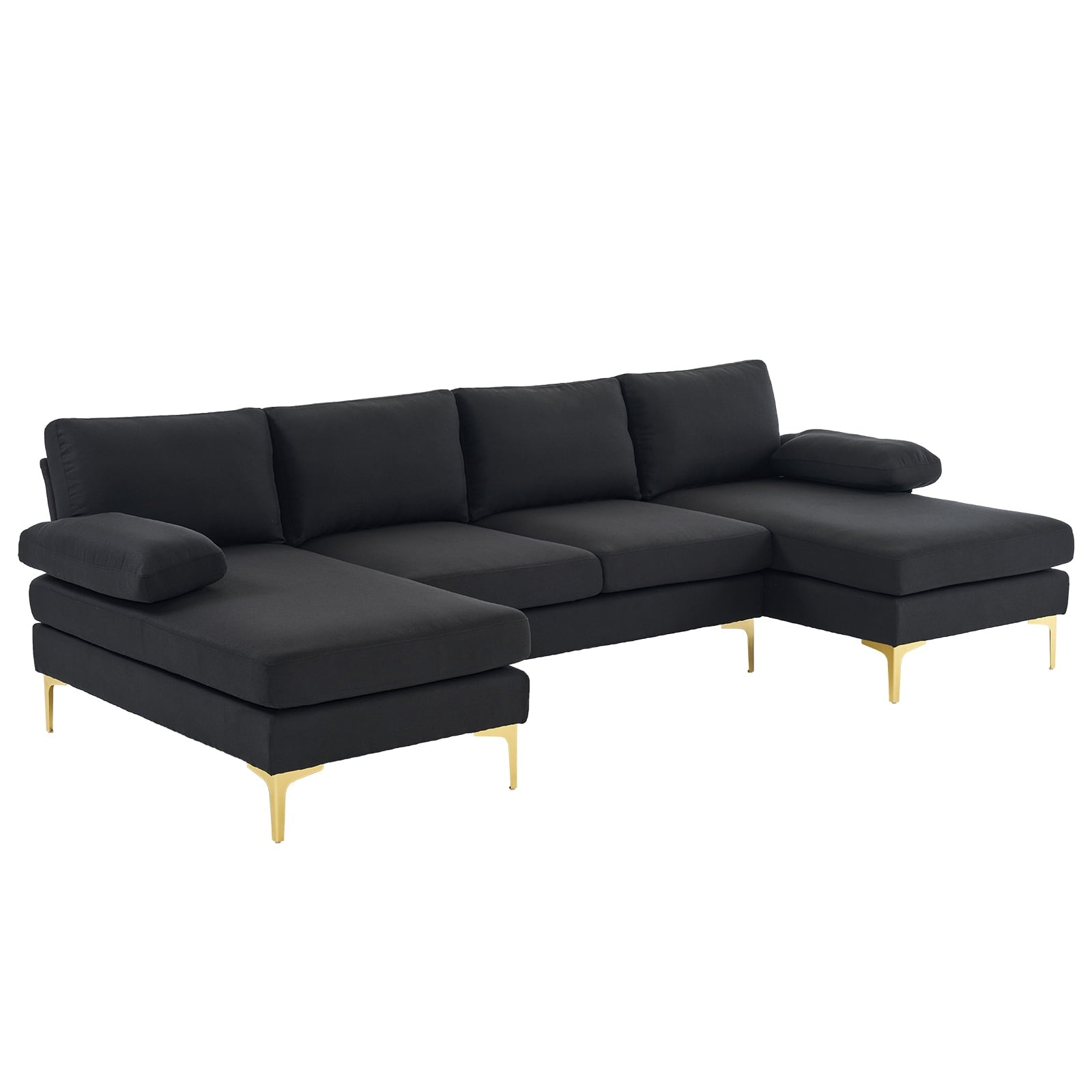 Zimtown Convertible Sectional Sofa,U Shaped Couch with Double Reversible Chaise, Soft Linen Fabric Sectional Couch with Metal Feet Black