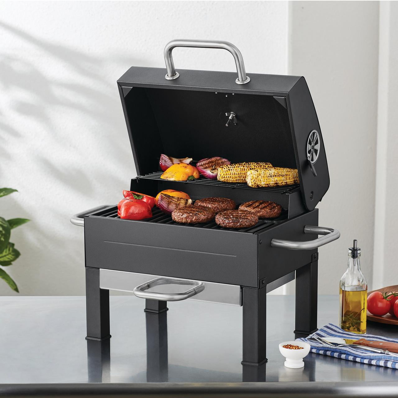 Grill Premium Portable Charcoal Grill, Black and Stainless Steel