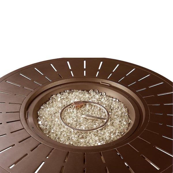 44 in. x 44 in. Brown Round Aluminum Propane Fire Pit Table with Glass Beads, 2 Covers, Lid, 55,000 BTUs