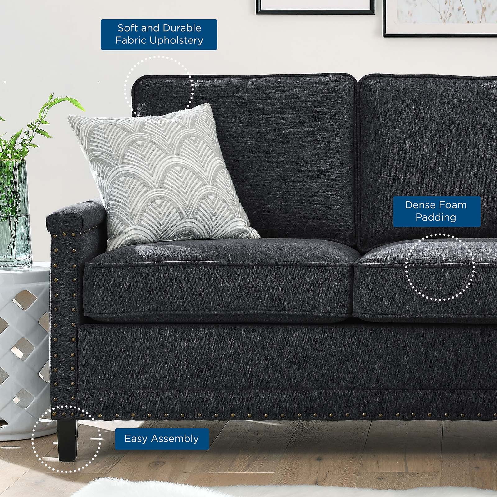 Modway Ashton Upholstered Fabric Sectional Sofa in Charcoal