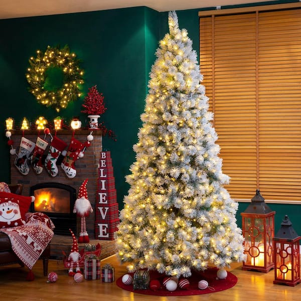 9 ft. Pre-Lit Snow Flocked Artificial Spruce Christmas Tree with 900 Warm White Lights