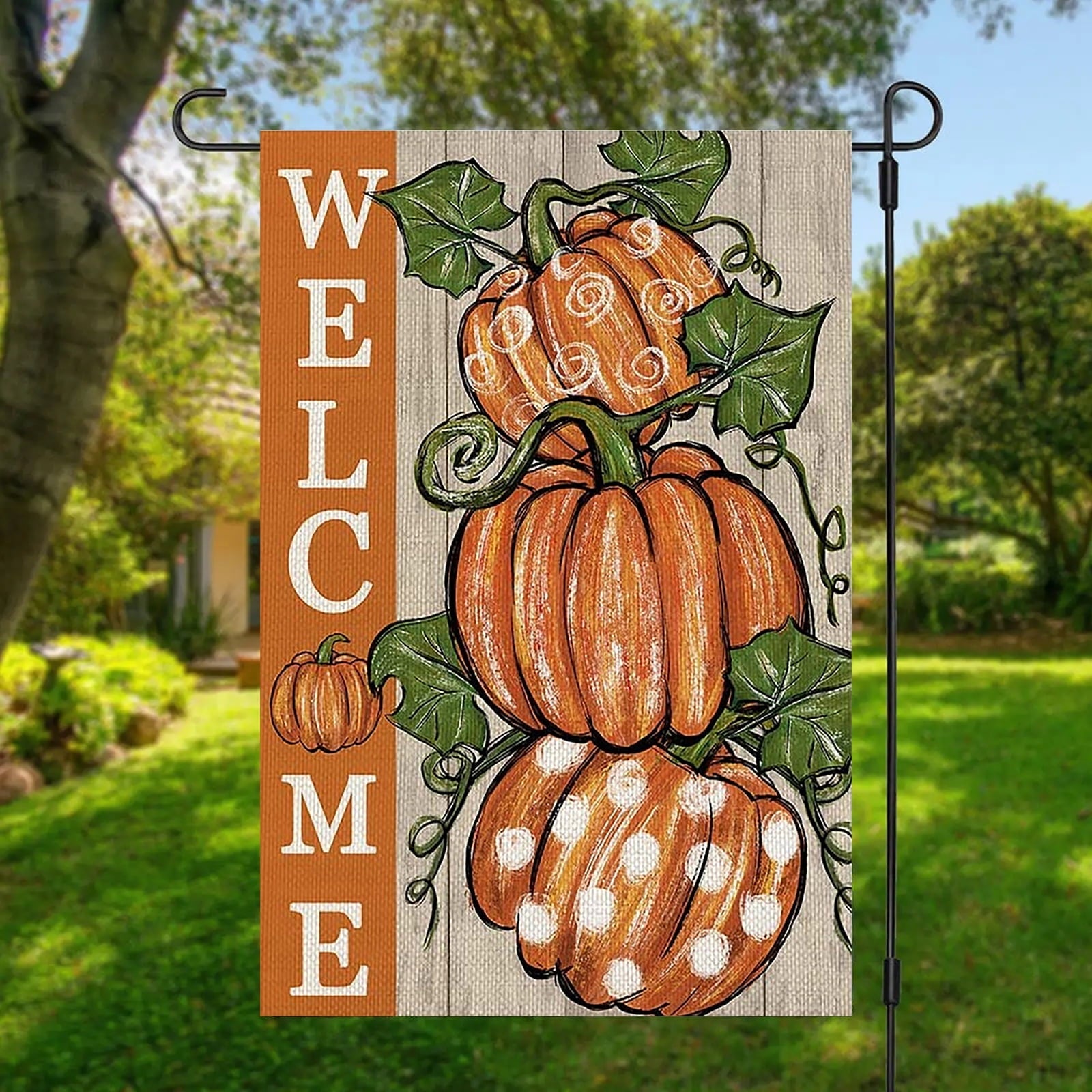 Fall Pumpkins Small  Garden Flag 12x18 Inch ,Autumn Thanksgiving  Polka Dots Double Sided for Outside Burlap Welcome Yard  Flag