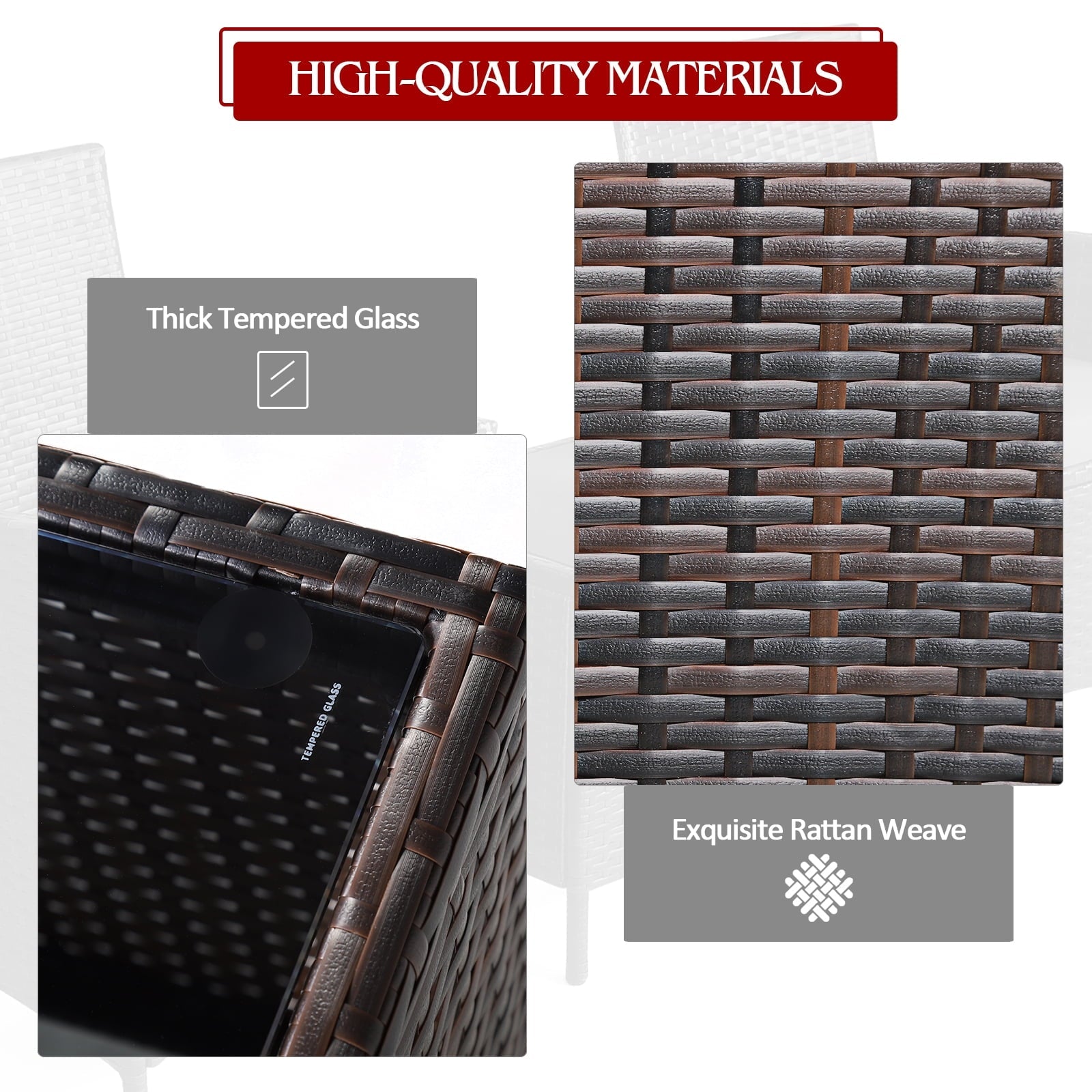 Patiojoy 3 Pieces Patio Rattan Conversation Furniture Wicker Chairs with Coffee Table & Cushions Red