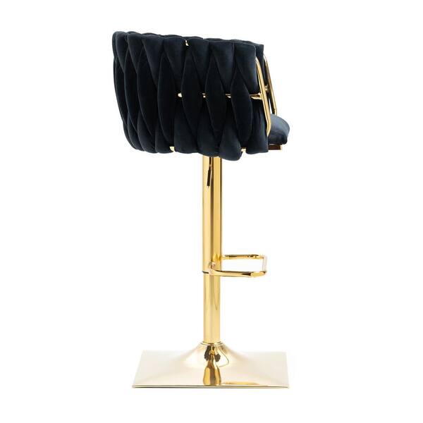 41 in. Black Velvet Seat High Back Metal Frame Adjustable Hight Cushioned Bar Stool (Set of 2)