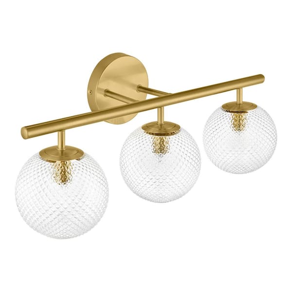 Walsh 22 in. 3-Light Brass Vanity Light with Prismatic Glass Shades