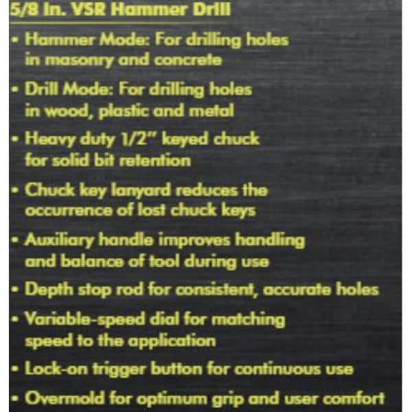 6.2 Amp Corded 5/8 in. Variable Speed Hammer Drill