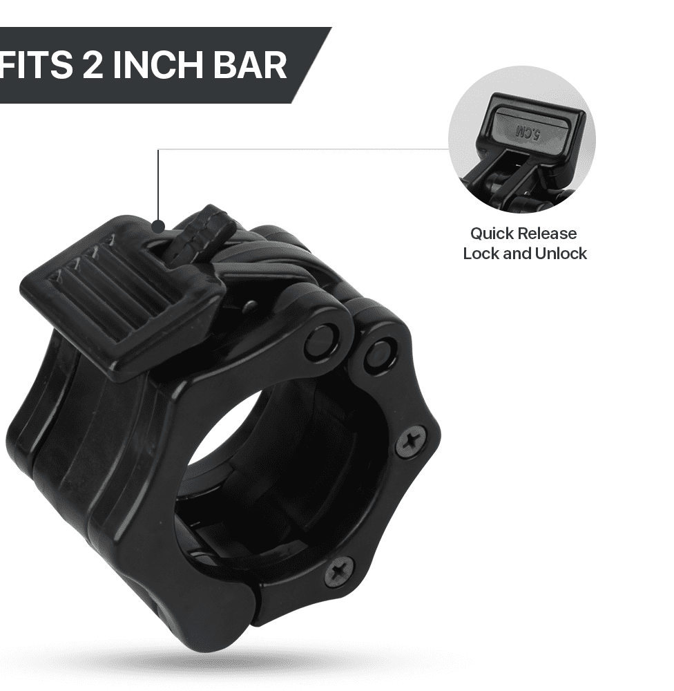 SUGARDAY Olympic Barbell Clamps 2 inch Barbell Collar Weight Clips Quick Release 2pcs Black for Weightlifting Bar
