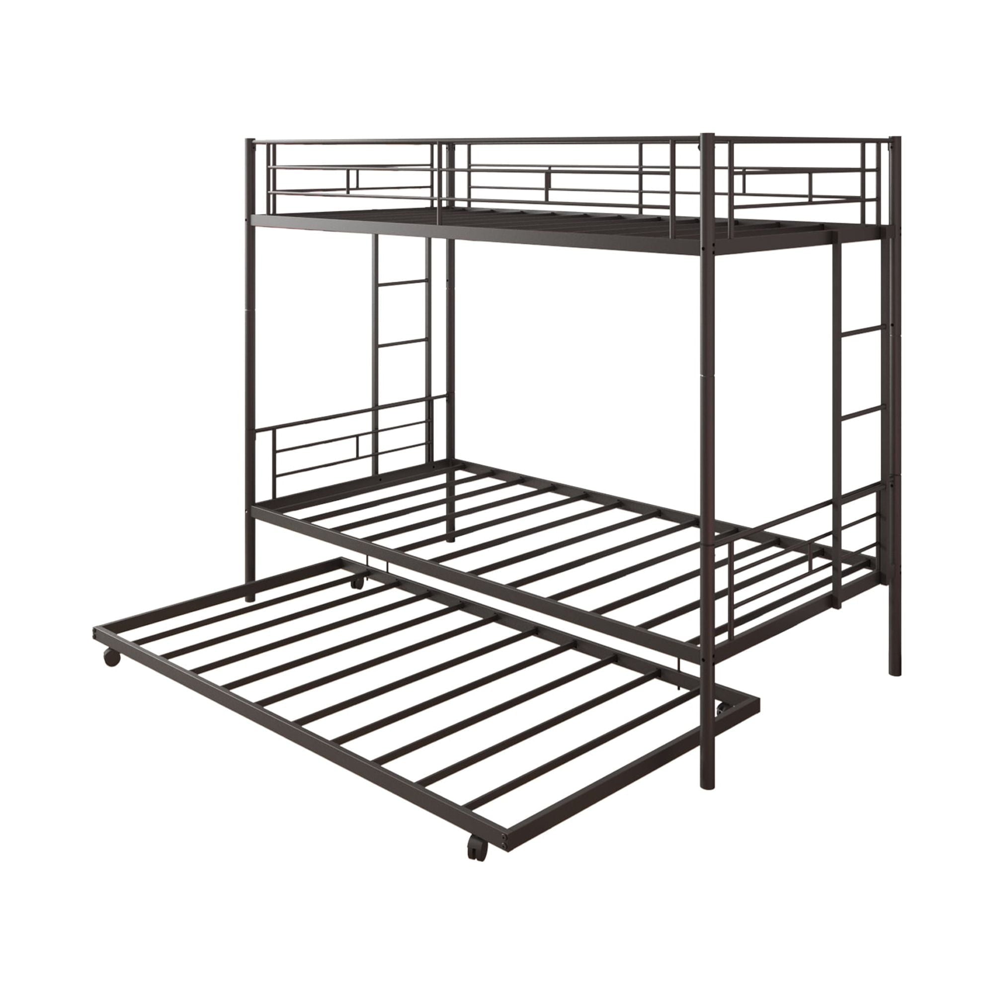 uhomepro Metal Twin Over Twin Bunk Beds with Trundle Bed, Twin Bunk Beds for Kids Adults Teens, Bunk Bed Can Be Divided Into 2 Twin Beds with Trundle, 2 Ladders, No Box Spring Need, Black