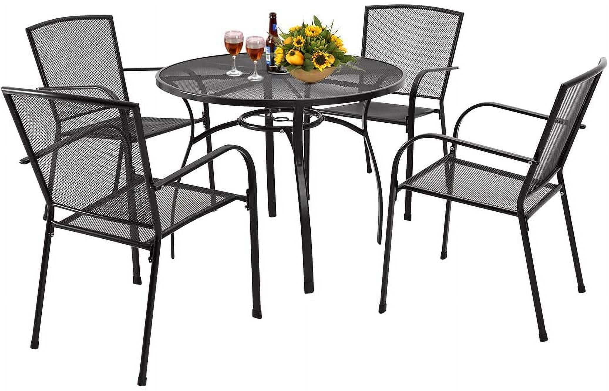 AECOJOY 5-Piece Patio Metal Dining Set with Round Table Dark Gray 4-Persons