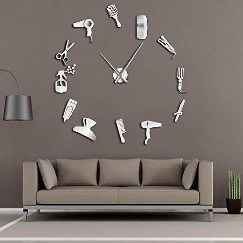 DIY Barber Shop Giant Wall Clock with Mirror Effect Barber Toolkits Decorativ...