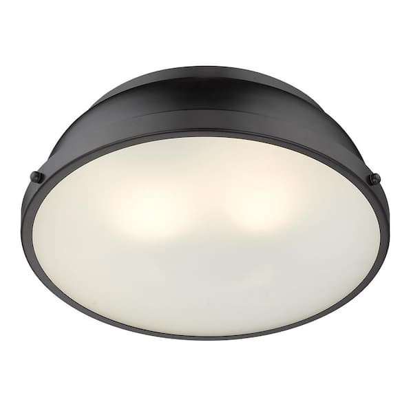 Duncan 14 in. 2-Light Matte Black Flush Mount with Matte Black Shade