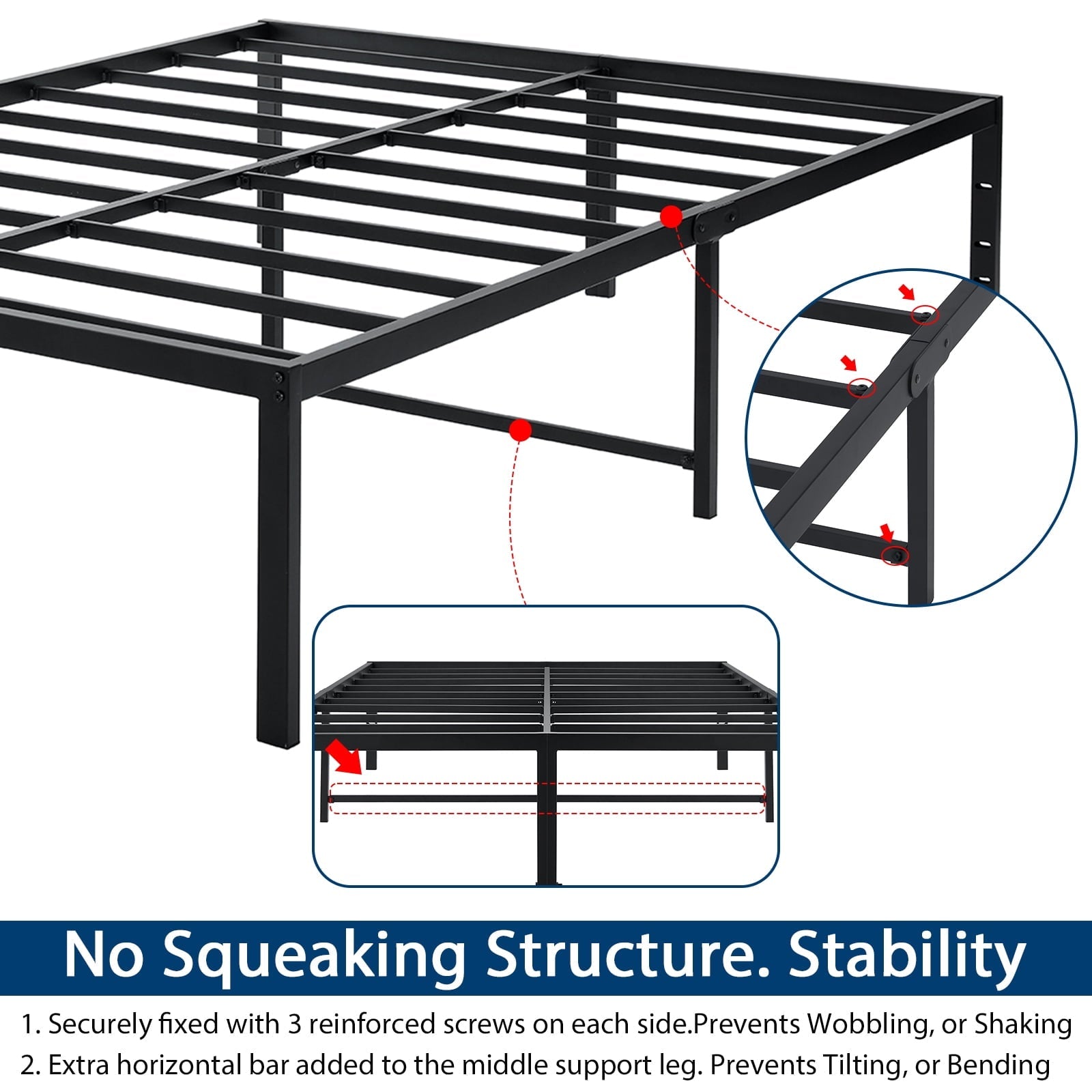 Lusimo King Bed Frame 18 Inch Metal Platform Bed Frame Heavy loading Steel Slat and Anti-Slip Support Easy Quick Lock Assembly No Box Spring Needed King Size